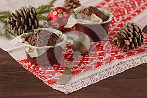 Christmas and New Year winter holiday composition of two cakes o