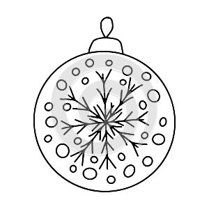 Christmas and new year winter icons. Christmas ball, decoration, toy. Hand drawn monochrome set, black and white. Happy, holiday,