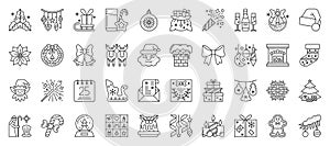 Christmas New Year winter line icon vector set