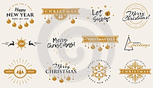 Christmas, New Year and winter typography badges.