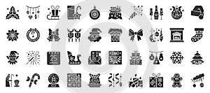 Christmas New Year xmas flat glyph icon vector set