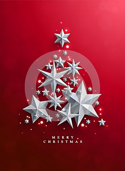 Christmas and New Years red background with Christmas Tree