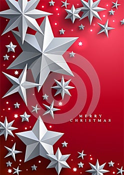 Christmas and New Years red background with frame made of stars