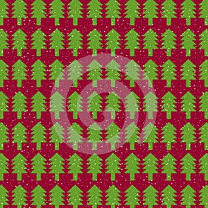 Christmas and New Years red  pattern with Christmas Tree