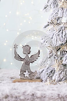 Christmas and newyear cozy decoration, bokeh background