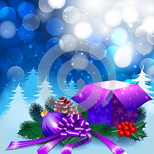 Christmas night background with gift box