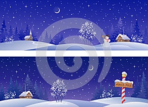 Christmas night banners panoramic landscapes