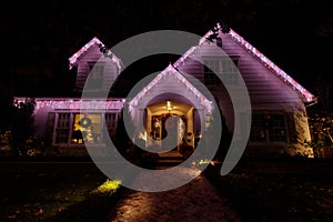 Christmas Night Lights Decorating A House