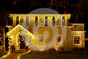 Christmas Night Lights Decorating A House