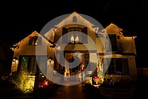 Christmas Night Lights Decorating A House