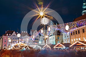 Christmas night market place in Wroclaw