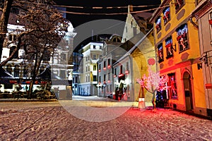 Christmas night in Old Riga in Latvia