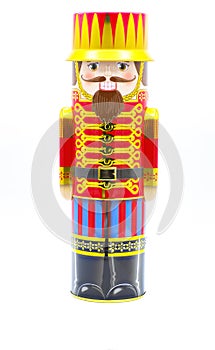 Christmas Nutcracker metal toy soldier decoration for holiday season, isolated on white background. doll, toy, figurine, festive