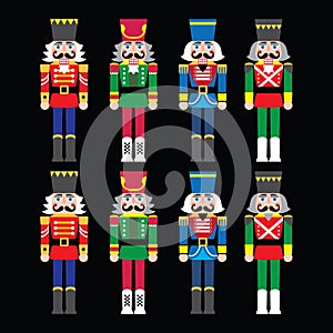 Christmas nutcracker - soldier figurine icons set on black