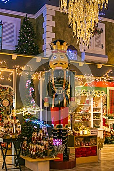 Christmas nutcracker toy soldier in the christmas shop