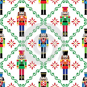 Christmas nutcrackers  seamless pattern - Xmas soldier figurine repetitive ornament, textile design photo