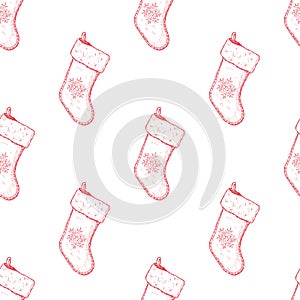 Christmas object seamless pattern. Hand drawn vector background. Chritmas socks
