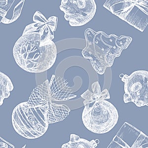 Christmas object seamless pattern. Hand drawn vector background