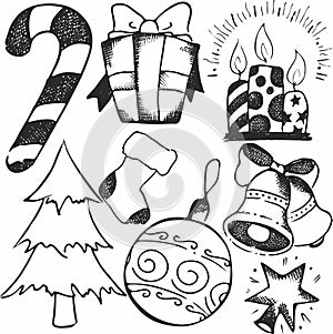 Christmas object set. Hand drawn vector illustration. Xmas collection