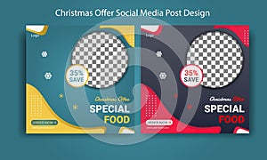 Christmas Offer Social Media Post Design. Food menu Web Banner Template. Digital marketing Online Poster layout design. Restaurant