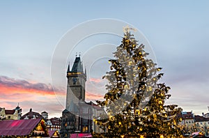 Christmas in Oldtown square (czech: Staromestske namesti) Prague, Czech Republic photo