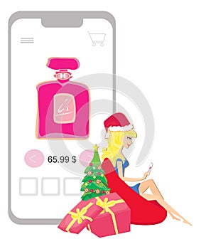 Christmas online shopping - card with a beautiful girl