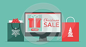 Christmas online shopping or winter holiday sale concept on a computer screen