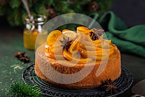 Christmas orange polenta and almond cake decorated with candied