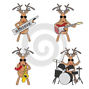 Christmas orchestra. Merry Christmas deer play musical instruments