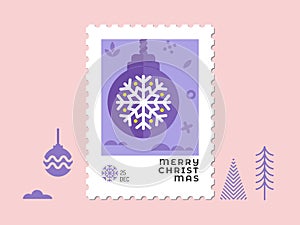 Christmas ornament and ball in violet tone - Christmas stamp flat design for greeting card and multi purpose - Vector illustration