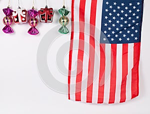 Christmas ornament box and candy with american flag