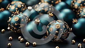 Christmas ornament decoration, gold sphere, shiny winter celebration generated by AI