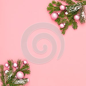 Christmas ornament decoration pink square background