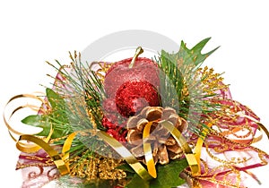 Christmas ornament - green golden red pine branch