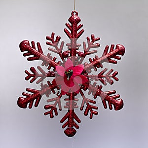 Christmas ornament hanging red ice star with glitter