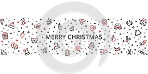 Christmas ornament. Holiday decoration element. Vector Christmas border with line festive icons