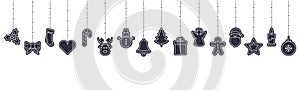 Christmas ornament icon elements hanging isolated background