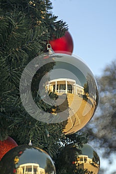 Christmas ornament on public tree in downtown Abilene, TX photo