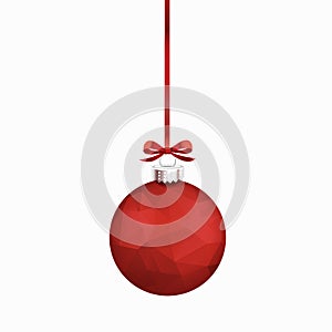 Christmas ornament with red ribbon. Vector Illustration.