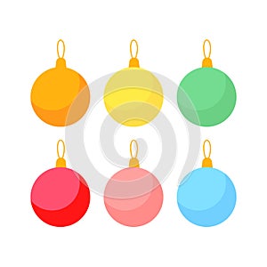 Christmas Ornament Set in Flat Style Isolated on White Background. XMAS Ball Collection. Simple Cartoon Baubles for Winter Holiday