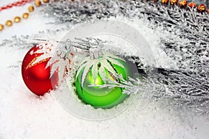 Christmas ornament on snow