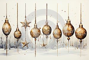 Christmas ornaments on beije background top view. Winter holiday xmas theme
