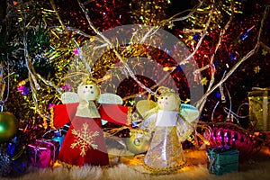 Christmas ornaments and decorations with lights