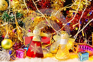 Christmas ornaments and decorations with lights