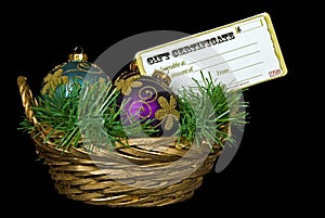 Christmas ornaments and gift certicate