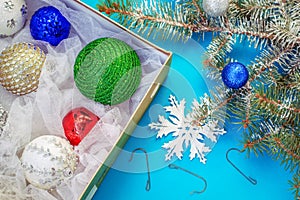 Christmas ornaments and hooks, snowflake and Christmas tree