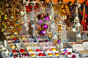 Christmas ornaments market stall