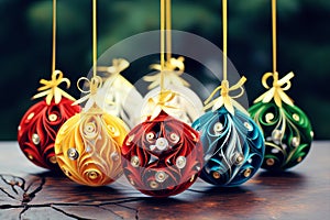 Christmas ornaments paper quilling craft, colorful Christmas baubles