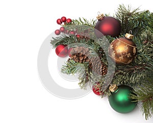 Christmas ornaments on pine needles