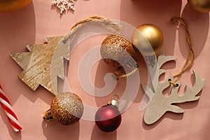 Christmas Ornaments on Pink Background